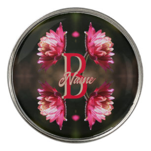 Custom Monogram Your Initial Name Red Flower Golf Ball Marker