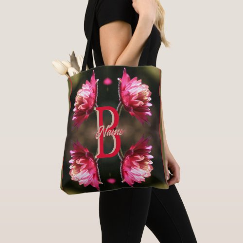 Custom Monogram Your Initial Name Red Flower Tote Bag