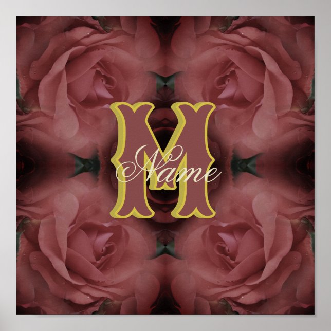 Custom Monogram Your Initial Name Vintage Roses Poster (Front)