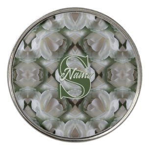 Custom Monogram Your Initial Name White Rose Golf Ball Marker