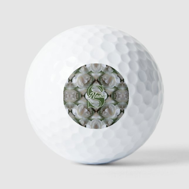 Custom Monogram Your Initial Name White Rose Golf Balls (Front)