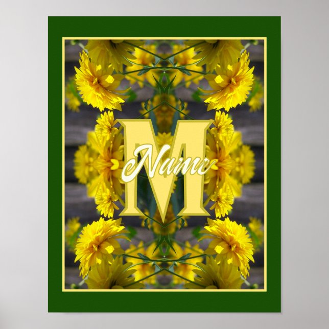 Custom Monogram Your Initial Name Yellow Flowers Poster (Front)