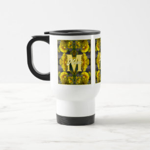 Custom Monogram Your Initial Name Yellow Flowers Travel Mug