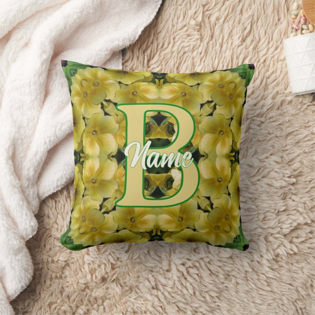 Custom Monogram Your Initial Primrose Flower Art Throw Pillow (Blanket)