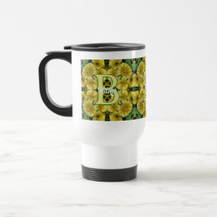 Custom Monogram Your Initial Primrose Flower Art Travel Mug