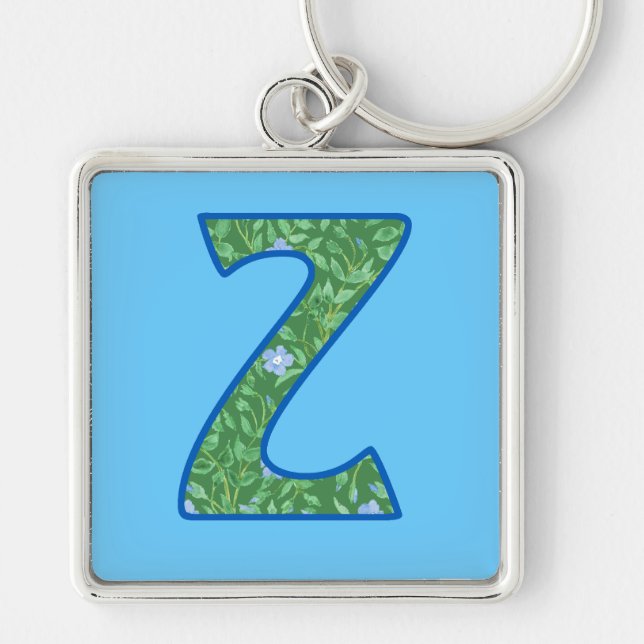 Custom Monogram Z Keychain, Ditsy Floral Pattern Keychain (Front)