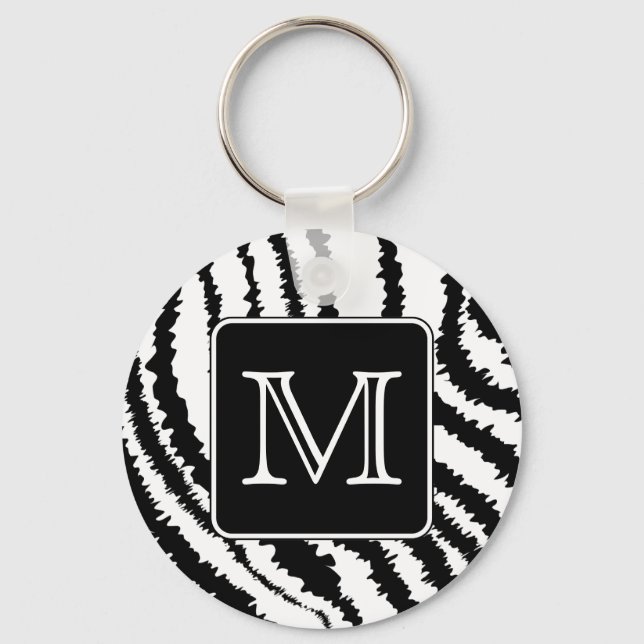 Custom Monogram, Zebra Pattern Animal Print. Keychain (Front)