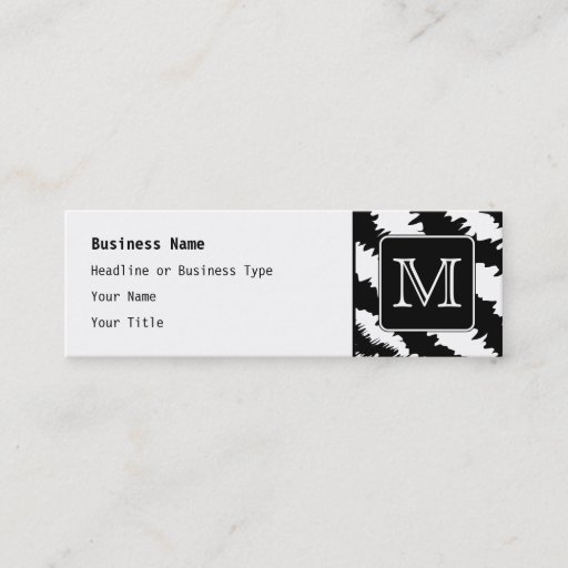 Customizable Custom Monogram, Zebra Pattern Animal Print. Business Card Templates