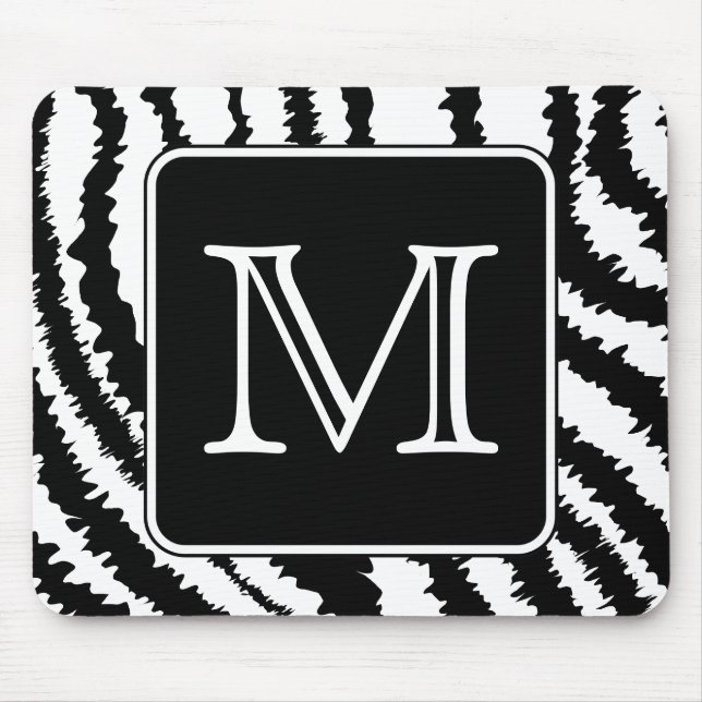 Custom Monogram, Zebra Pattern Animal Print. Mouse Pad (Front)