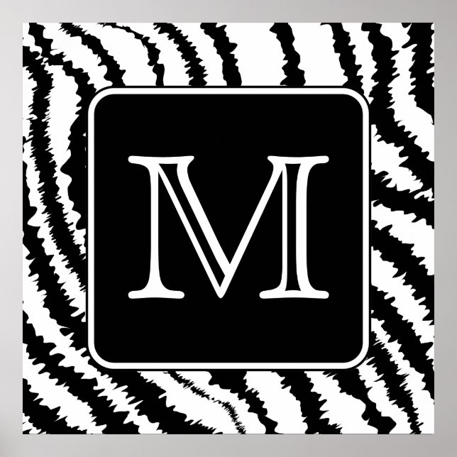 Custom Monogram, Zebra Pattern Animal Print. Poster (Front)