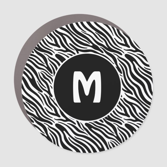 Custom Monogram Zebra Pattern Car Magnet (Front)