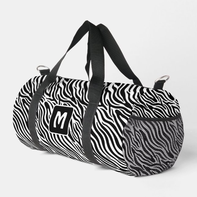 Custom Monogram Zebra Pattern Duffle Bag (Right Corner)