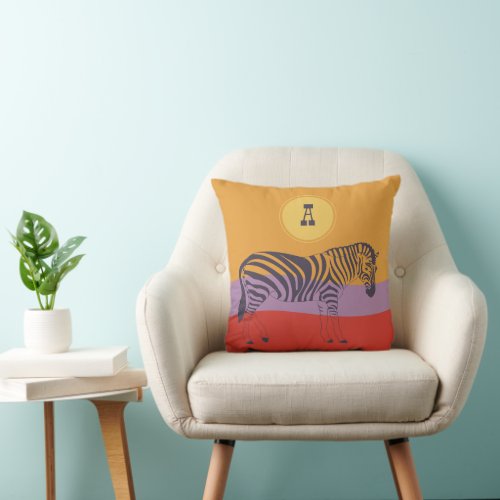 Custom monogram zebra safari modern yellow pillow