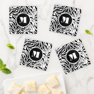 Custom Monogram Zebra Stripe Coaster Set