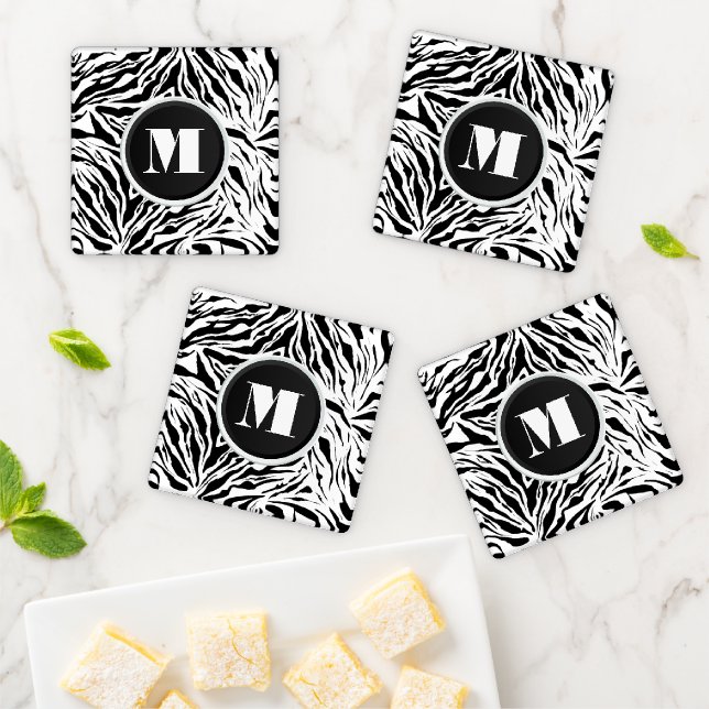 Custom Monogram Zebra Stripe Coaster Set (In Situ)