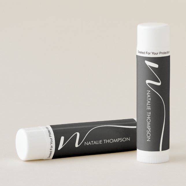 Custom Monogramed Personalized With Name Black Lip Balm (Front)