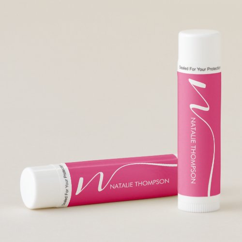 Custom Monogramed Personalized With Name Cool Pink Lip Balm