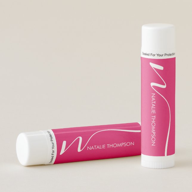 Custom Monogramed Personalized With Name Cool Pink Lip Balm (Front)