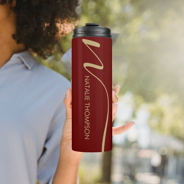 Custom Monogramed Personalized With Name Red Gold Thermal Tumbler (Creator Uploaded)