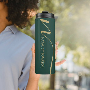 Custom Monogramed With Name Emerald Green Gold Thermal Tumbler