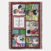 Custom Monogrammed 5 Photo Maroon Picture Collage Throw Blanket (Front Vertical)