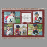 Custom Monogrammed 5 Photo Maroon Picture Collage Throw Blanket