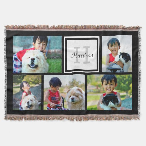 Custom Monogrammed 5 Photo Mosaic Picture Collage Throw Blanket