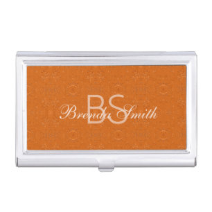Custom Monogrammed Abstract Pattern Rusty Orange Business Card Case