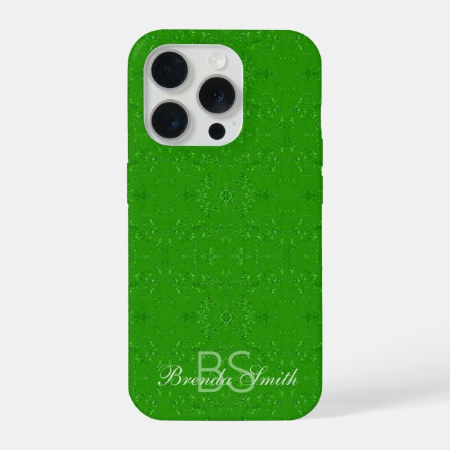 Custom Monogrammed Abstract Pattern Spring Green Iphone Case (Back)