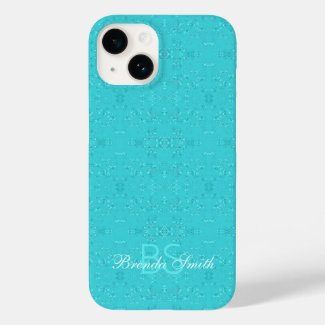 Custom Monogrammed Abstract Pattern Turquoise Blue
