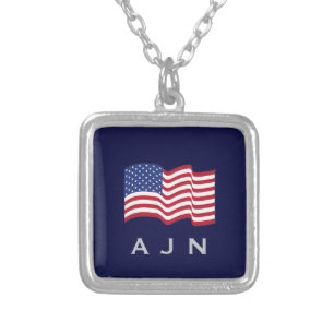 Custom Monogrammed American Flag Necklace