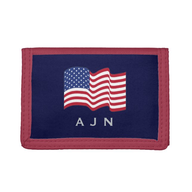 Custom Monogrammed American Flag Wallet Gift  (Front)