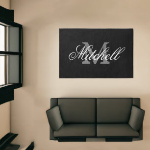 Custom monogrammed area rugs in black or color