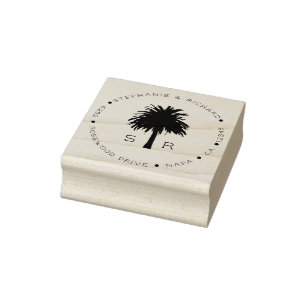 Custom Monogrammed Beach Palm Trees Return Address Rubber Stamp