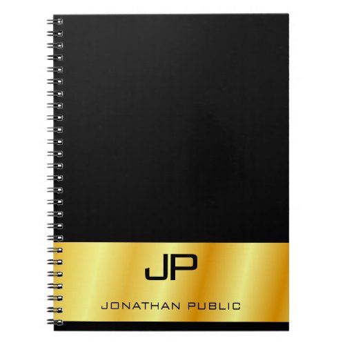 Custom Monogrammed Black And Gold Elegant Template Notebook