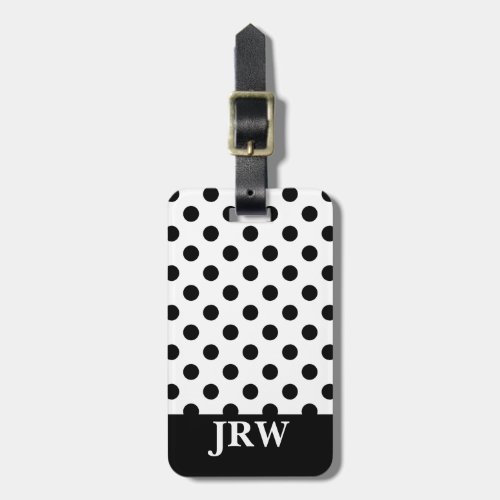 Custom Monogrammed Black and White Polka Dot Luggage Tag