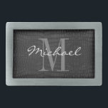 Custom Monogrammed Black Crocodile Leather Print  Belt Buckle<br><div class="desc">Chic black and white design. wedding or birthday gift idea for him. Personalized inscription belt buckles and Faux Black Crocodile Leather background. Script typography template for name and monogram initial letter for friends and family .</div>