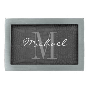 Custom Monogrammed Black Crocodile Leather Print  Belt Buckle