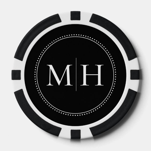 Custom Monogrammed Black Wedding Poker Chips (Front)