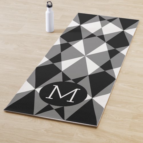 Custom Monogrammed Black White Squares Mosaic Art Yoga Mat