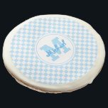 Custom Monogrammed Boys Baby Shower Birthday Party Sugar Cookie<br><div class="desc">Custom, personalized, cute, baby blue and white checkers checkered chequered pattern, monogrammed, individually wrapped sugar cookies glazed in white chocolate flavored icing. They are made the same day they ship and stay fresh for up to 2 weeks. Perfect for goodie bags at birthday party, baby shower, or as a gift...</div>