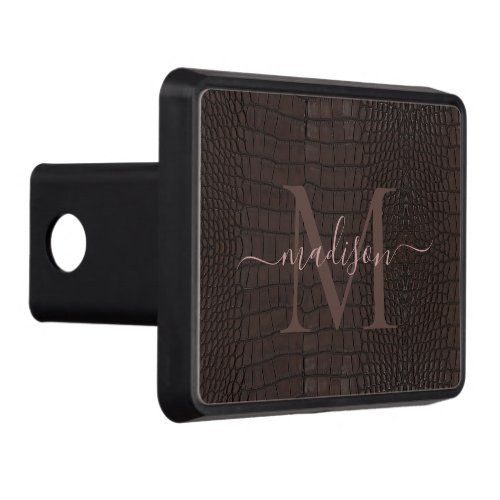Custom Monogrammed Brown Alligator Leather print Hitch Cover