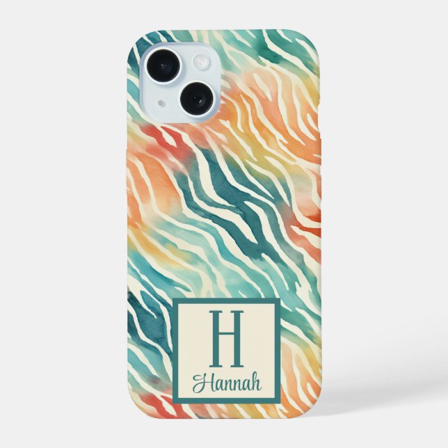 Custom Monogrammed Colorful Watercolor Patterned Iphone Case (Back)