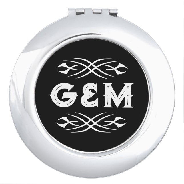 Custom monogrammed compact mirror with tattoo logo (Front)