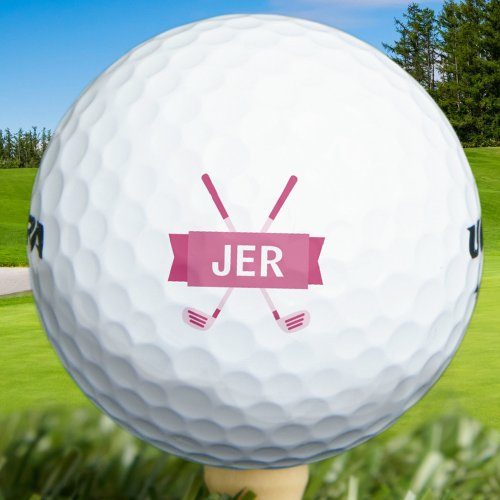 Custom Monogrammed Crossed Club Pink Ladies Cool Golf Balls