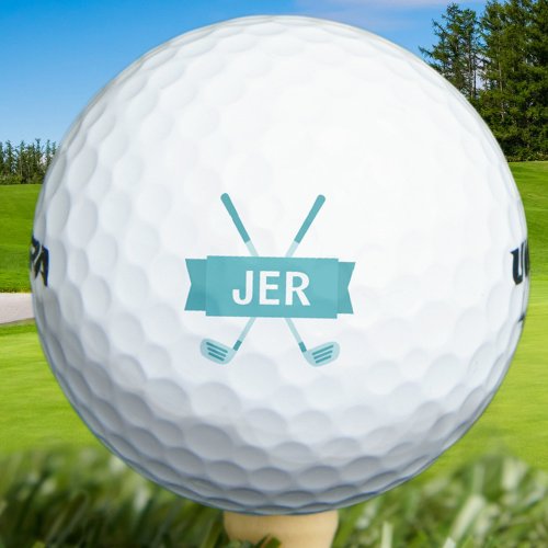 Custom Monogrammed Crossed Club Teal Green Cool Golf Balls