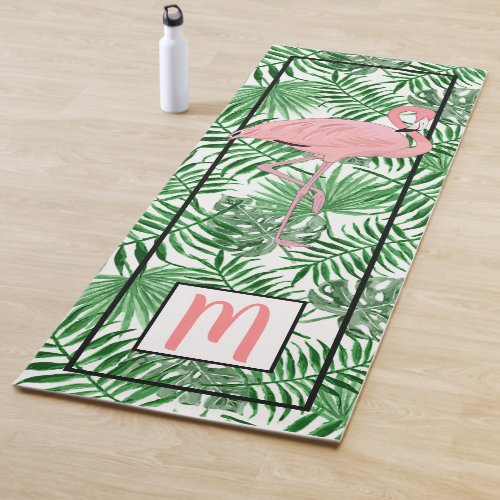 Custom Monogrammed Cute Flamingo Watercolor Art Yoga Mat