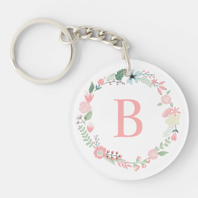 Custom Monogrammed Delicate Floral Wreath Keychain (Front)