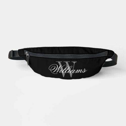 Custom monogrammed elegant black fanny pack bag