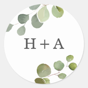 Custom Monogrammed Eucalyptus Wedding Sticker
